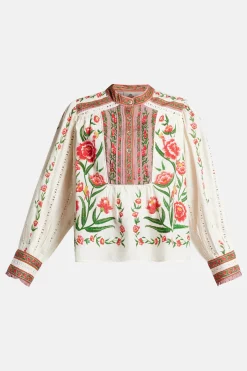 Ainika Delicate Floral Cotton Blouse in White