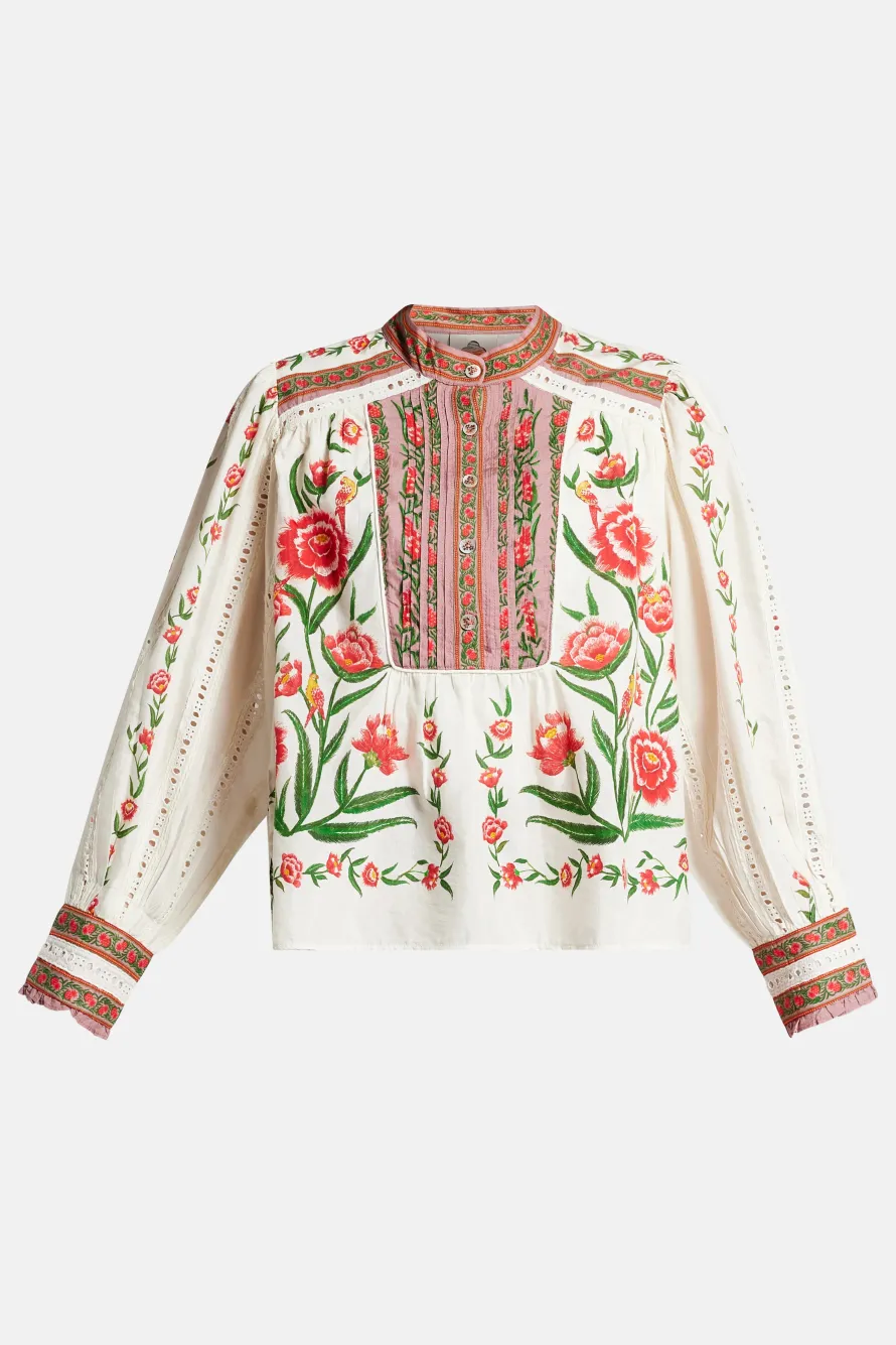 Ainika Delicate Floral Cotton Blouse in White