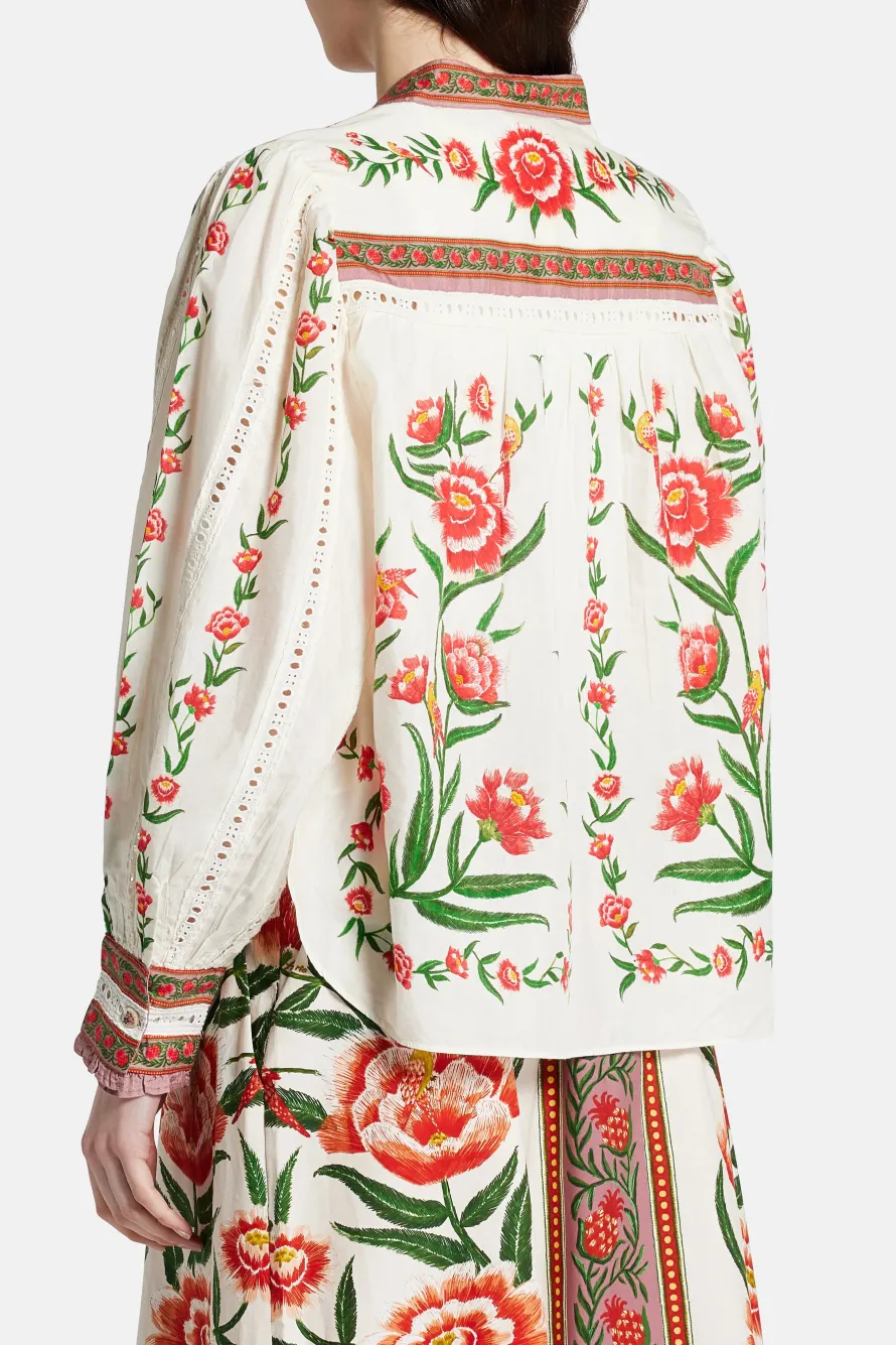 Ainika Delicate Floral Cotton Blouse in White