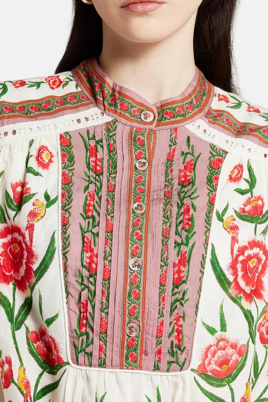 Ainika Delicate Floral Cotton Blouse in White