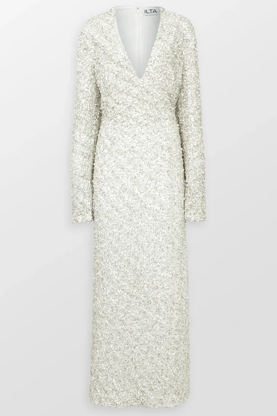 Asha V Neck Long Sleeve Evening Maxi Dress
