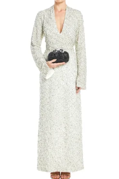 Asha V Neck Long Sleeve Evening Maxi Dress