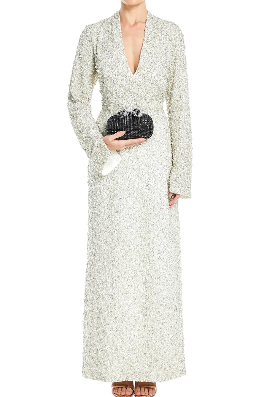 Asha V Neck Long Sleeve Evening Maxi Dress