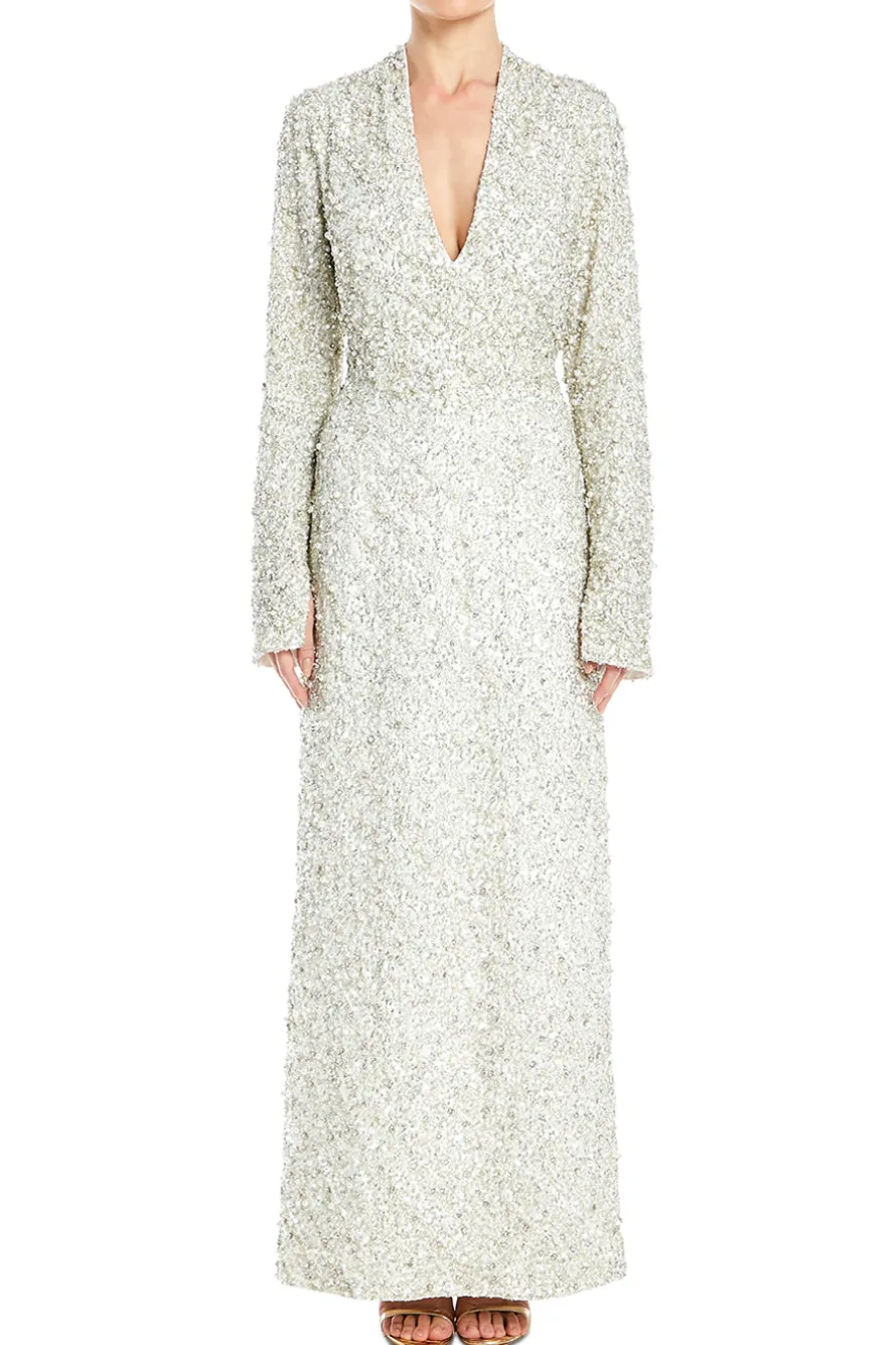 Asha V Neck Long Sleeve Evening Maxi Dress