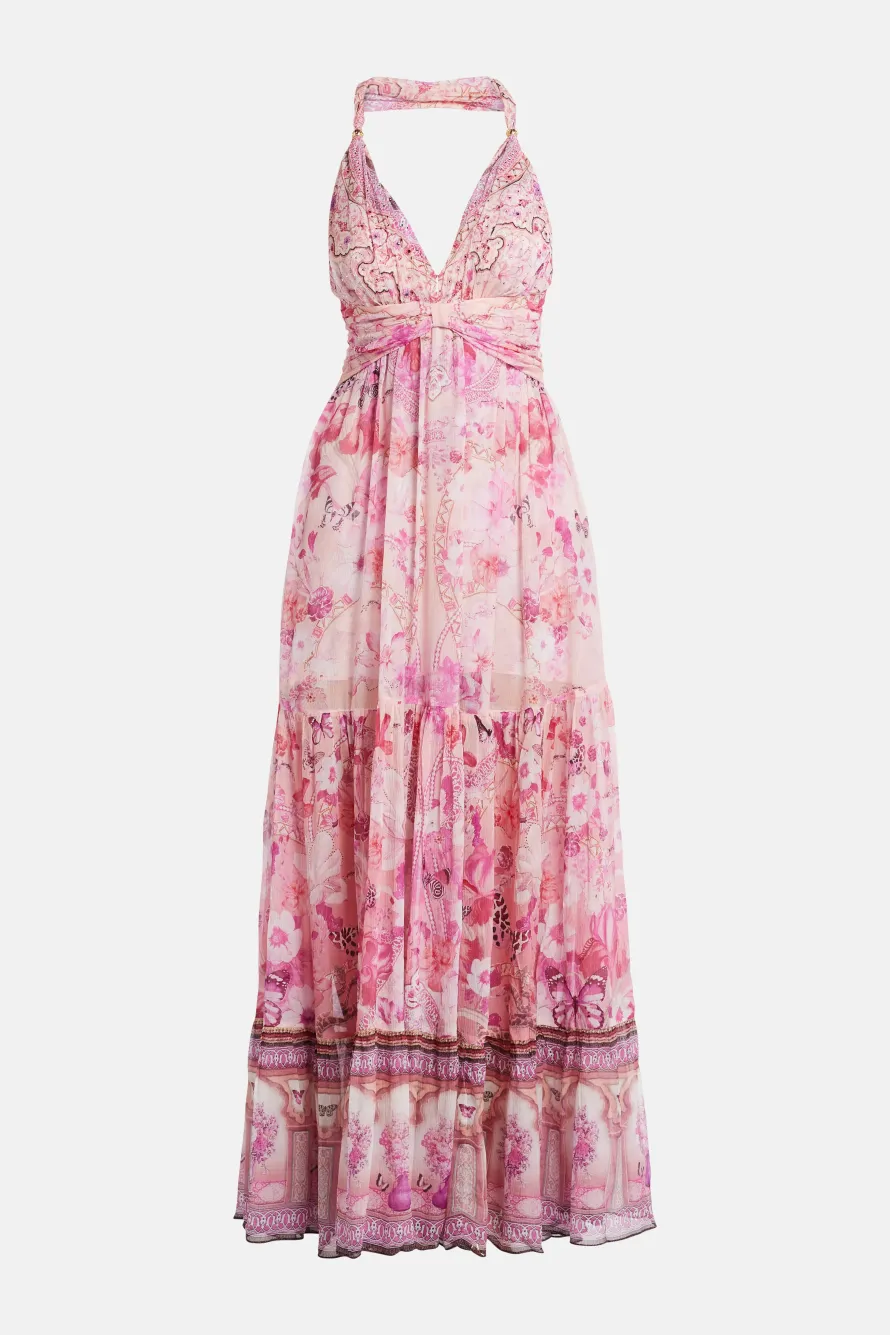 Bead Strap Gathered Panel Maxi Dress