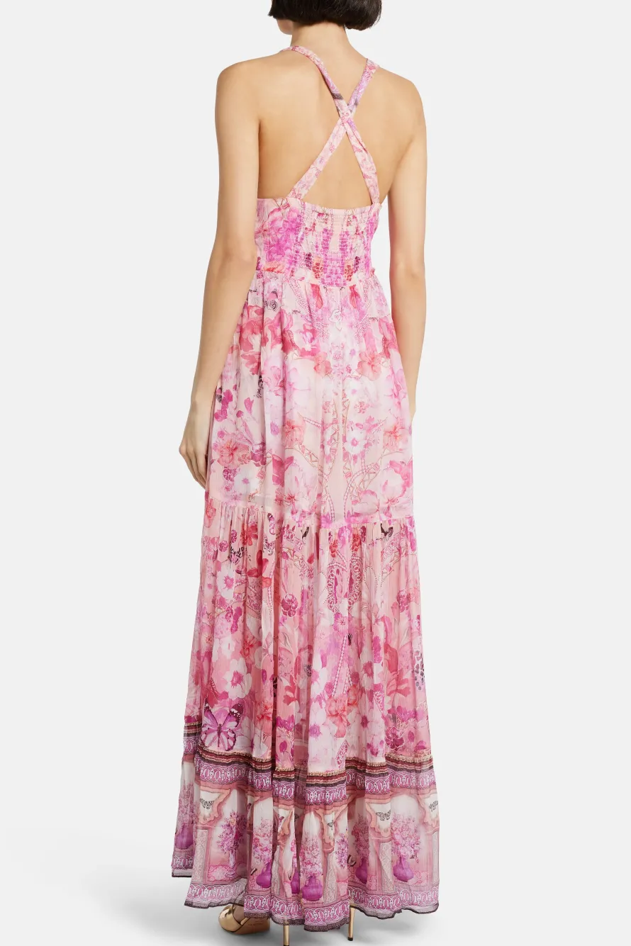 Bead Strap Gathered Panel Maxi Dress