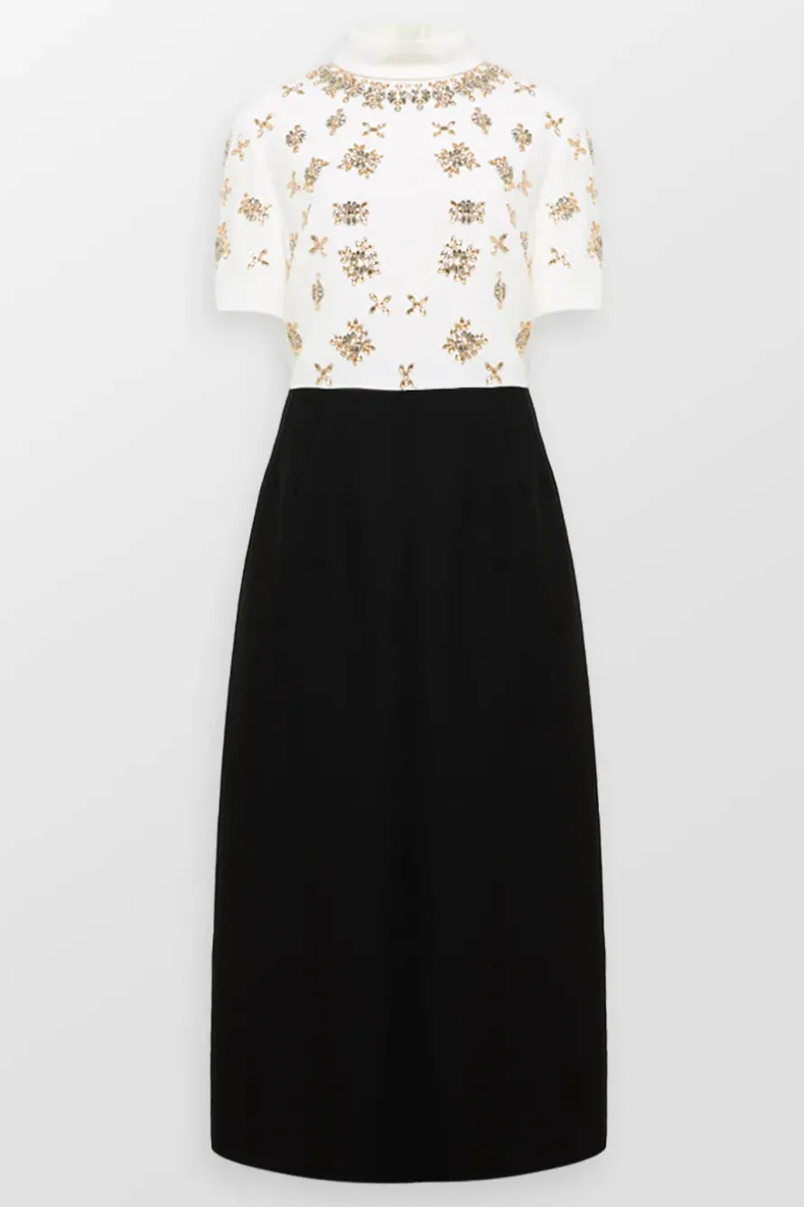 Bi Color Crystal Embellished Evening Dress