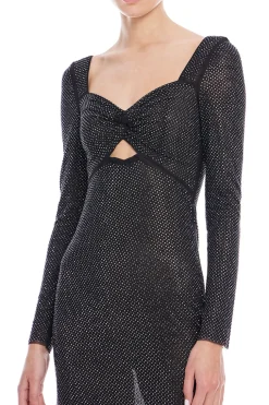 Black Rhinestone Mesh Midi Dress