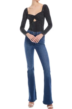 Black Rhinestone Mesh Top