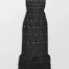 Bustier Midi Dress With Crystal Details & Feathers