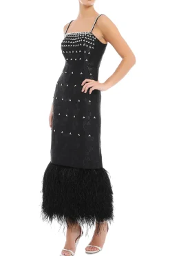 Bustier Midi Dress With Crystal Details & Feathers