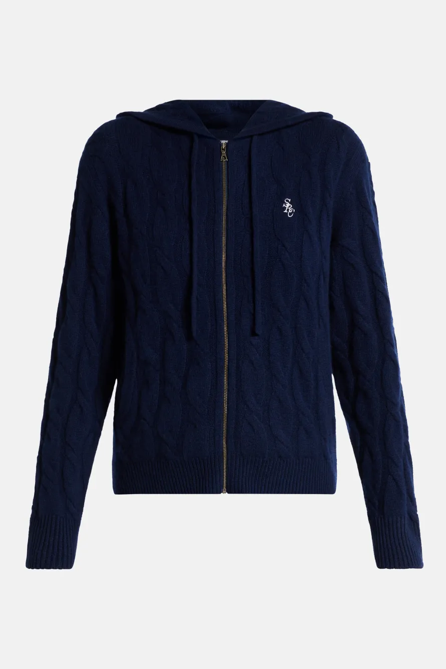 Cable Knit Cashmere Hoodie Zip Jacket