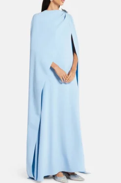 Cape Evening Gown With Brooch Detail