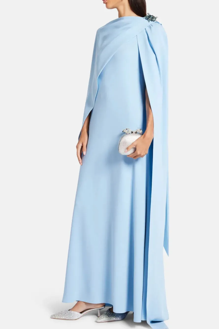 Cape Evening Gown With Brooch Detail