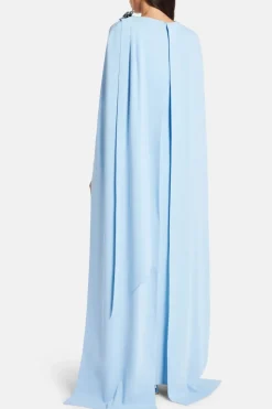 Cape Evening Gown With Brooch Detail