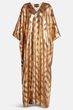 Chevron V Neck Kaftan in Gold