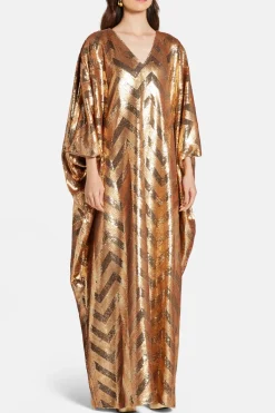 Chevron V Neck Kaftan in Gold