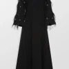 Clover Wide Sleeves Feathered Maxi Dress