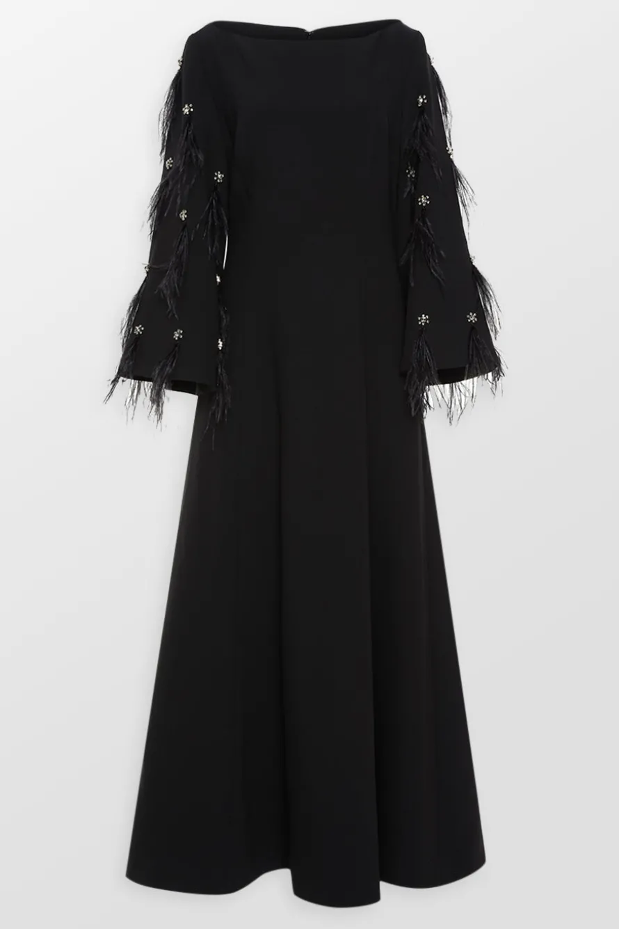 Clover Wide Sleeves Feathered Maxi Dress