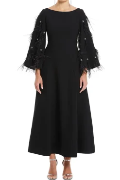 Clover Wide Sleeves Feathered Maxi Dress