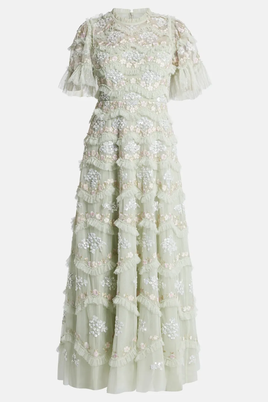 Daisy Wave Sequin Midi Dress in Green