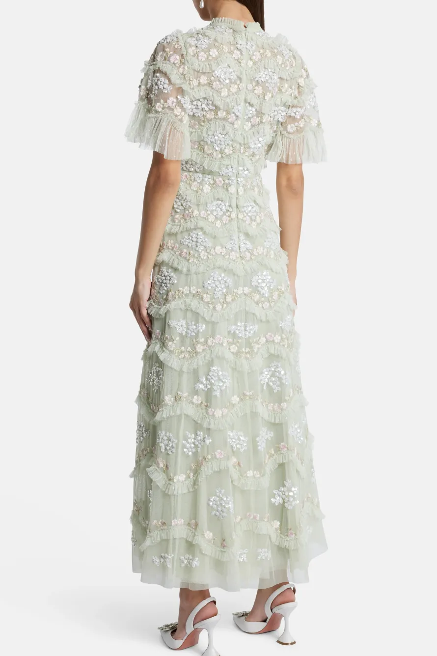 Daisy Wave Sequin Midi Dress in Green