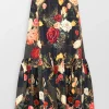 Deep Hem Frill Floral Maxi Skirt