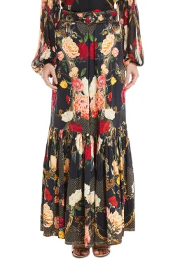 Deep Hem Frill Floral Maxi Skirt