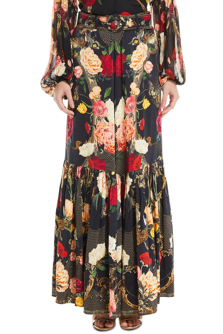 Deep Hem Frill Floral Maxi Skirt