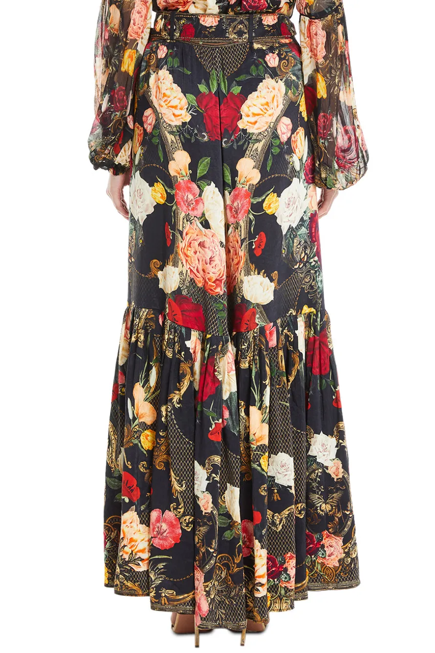 Deep Hem Frill Floral Maxi Skirt