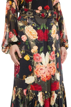 Deep Hem Frill Floral Maxi Skirt