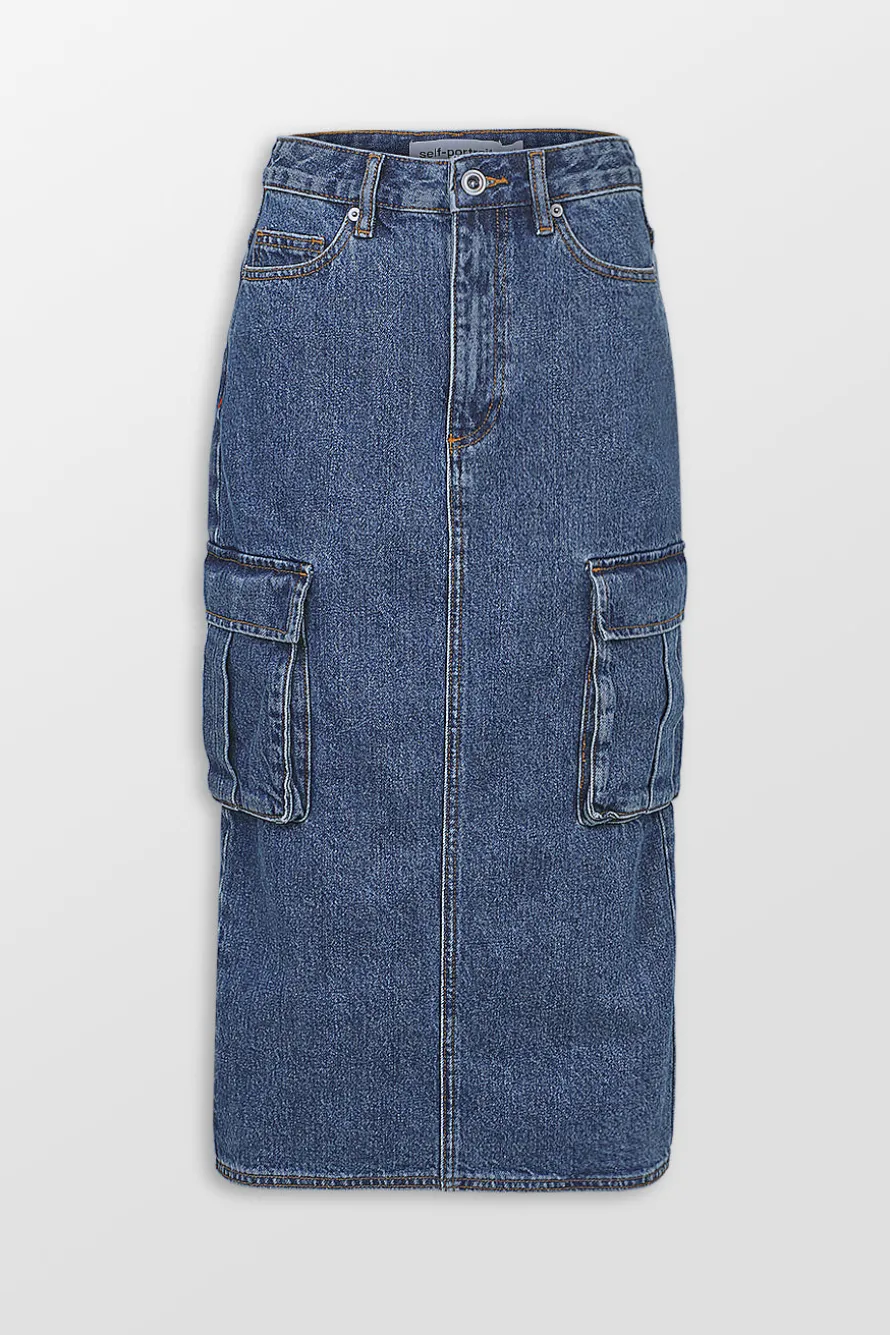 Denim Cargo Midi Skirt