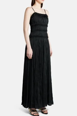 Dewdrop Layered Sleeveless Satin Dress in Black