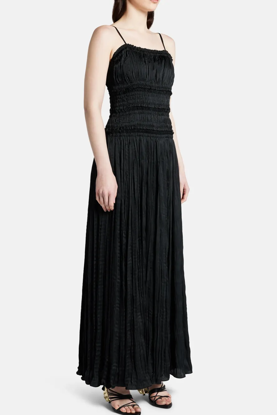 Dewdrop Layered Sleeveless Satin Dress in Black