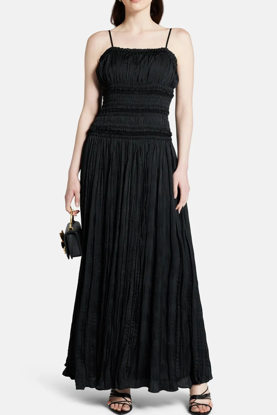 Dewdrop Layered Sleeveless Satin Dress in Black
