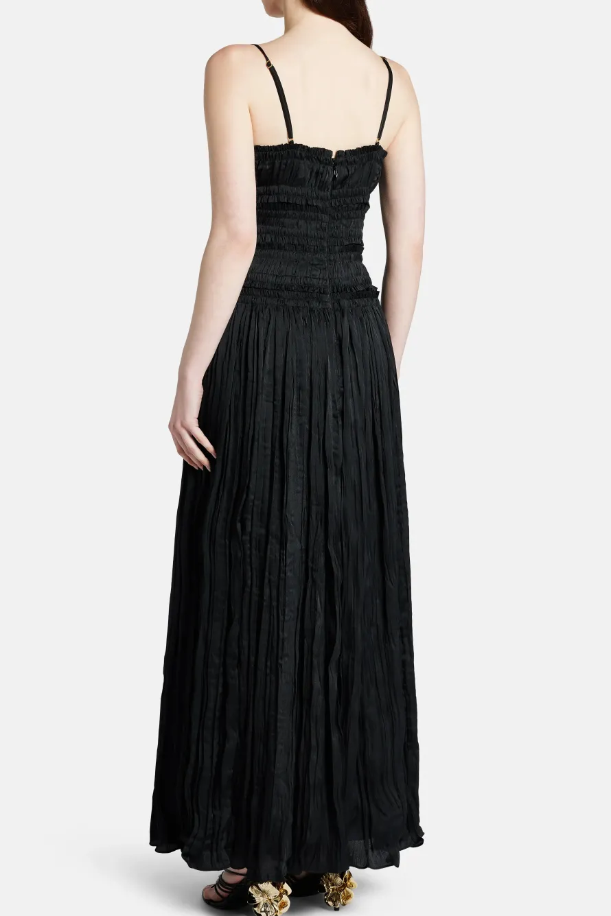 Dewdrop Layered Sleeveless Satin Dress in Black