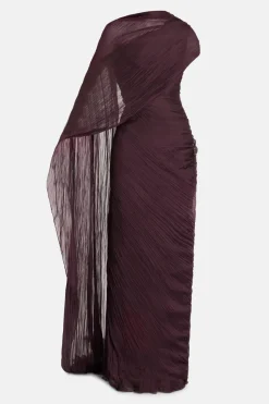 Draped Chiffon Evening Gown With Cape in Burgundy
