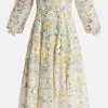 Elina Rose Off Shoulder Ballerina Floral Sequin Midi Dress in Cream