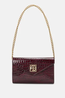Elly Logo Embossed Mini Clutch Bag in Burgundy