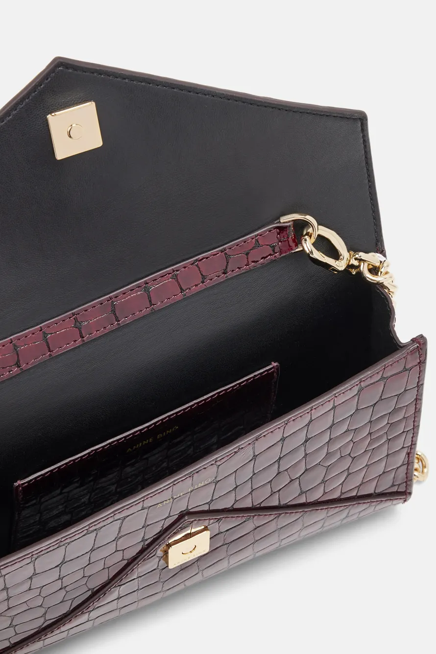 Elly Logo Embossed Mini Clutch Bag in Burgundy