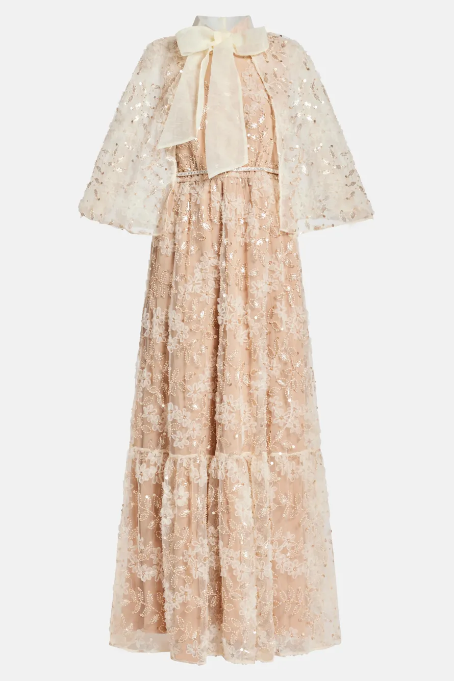 Embellished Cape Maxi Dress