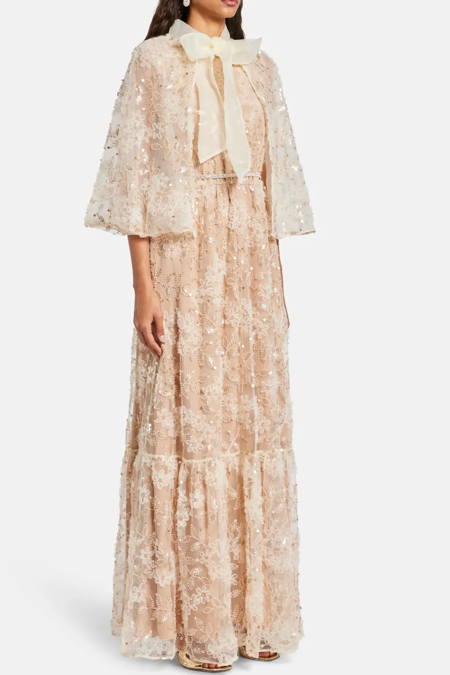 Embellished Cape Maxi Dress