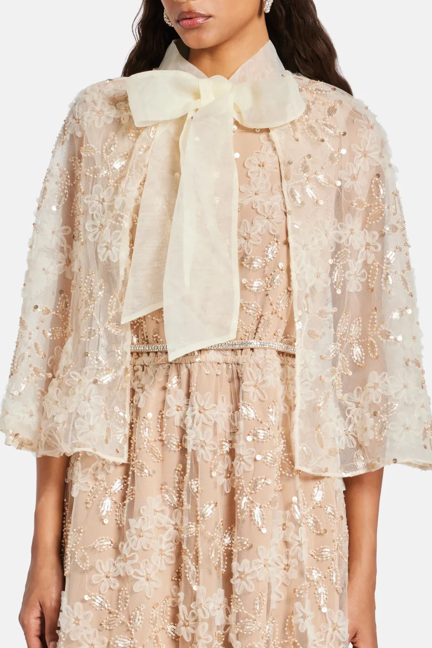Embellished Cape Maxi Dress