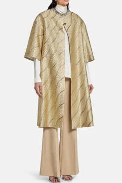 Embellished Neck Puff Sleeves Coat