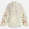 Embroidered Balloon Sleeve Shirt Blouse