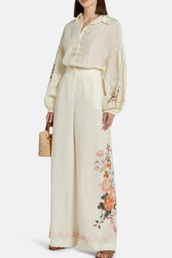 Embroidered Balloon Sleeve Shirt Blouse