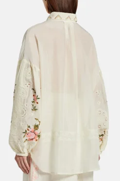 Embroidered Balloon Sleeve Shirt Blouse