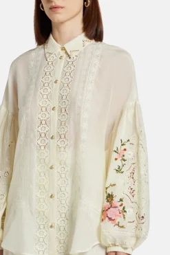 Embroidered Balloon Sleeve Shirt Blouse