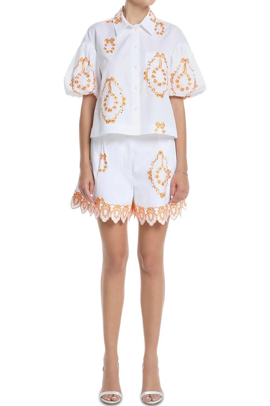 Embroidered Shorts With Trim