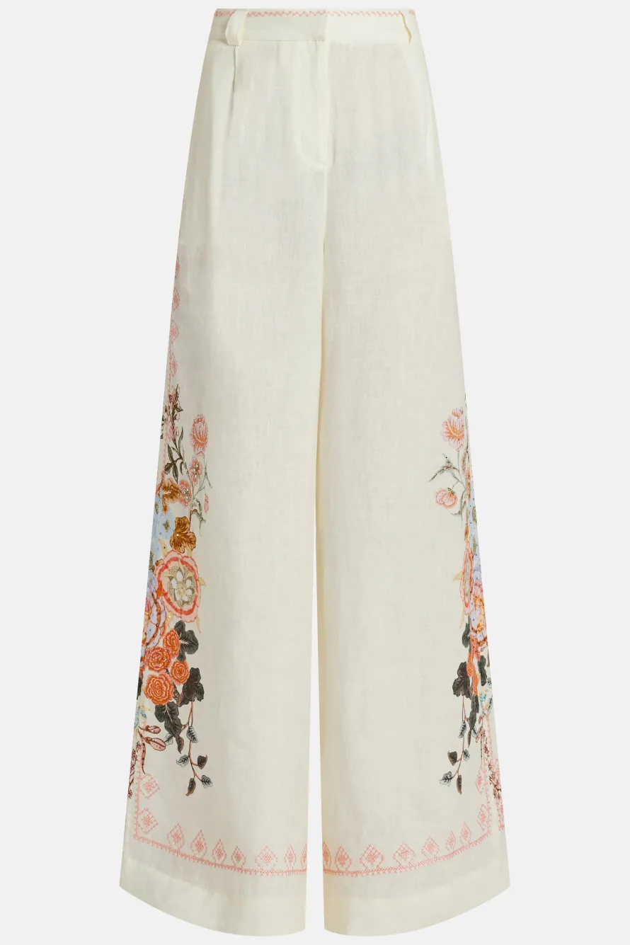 Embroidered Wide Leg Waisted Pants